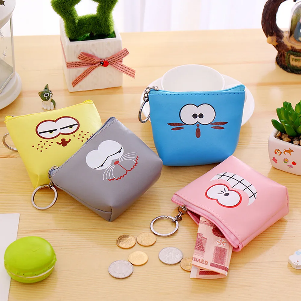 

Funny Cartoon Expressions Leather Coins Bags Children's Zero Wallet Key Buckle Organizer Packages Girl Shopping Portable Bags