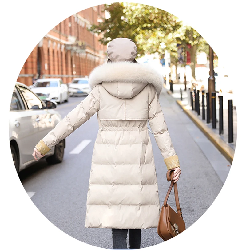 Длинный женский пуховик, зимнее теплое пальто с меховым капюшоном, большие размеры, повседневное женское пальто и куртка для офиса, женские пуховики