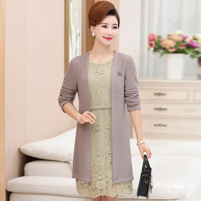 

Middle-aged WOMEN'S Apparels Spring Clothing Elegant Two-Piece Set 40-Year-Old Mom Summer Wear Vest Dress Middle-aged Shawl Card
