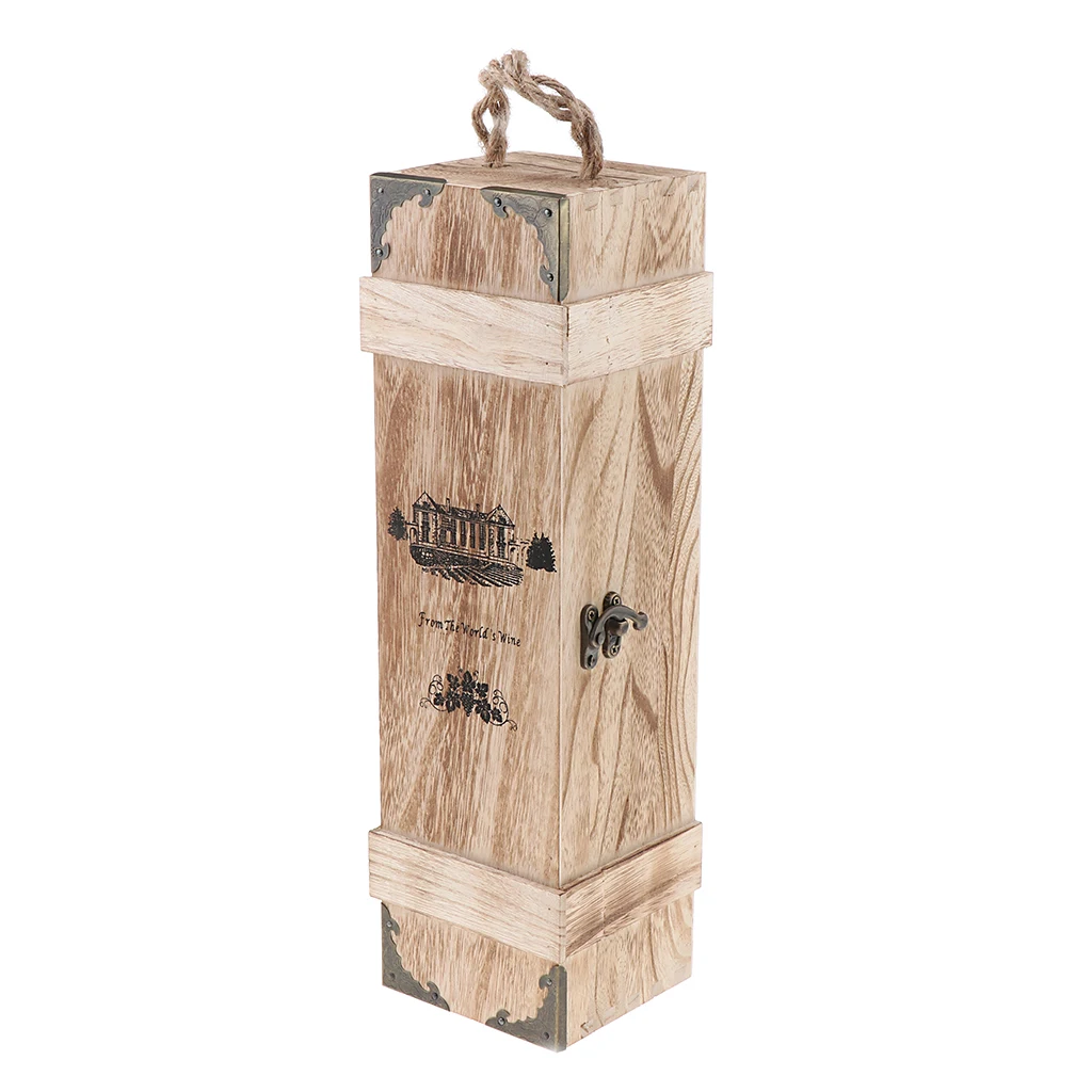 Natural Wood Single Bottle Wine Box Carrier Case Best Gift Decoration Case Storage Case Gift Retro Style