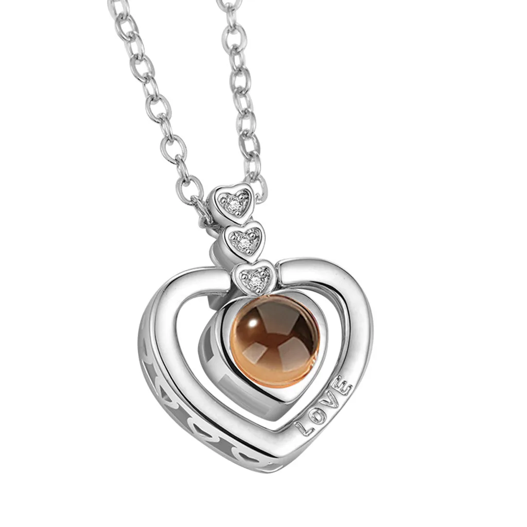 Проекционное ожерелье подарок на день Святого Валентина, проекционное ожерелье с памятью, новинка 100 языков, подвеска в форме сердца, ожерелье - Окраска металла: SL
