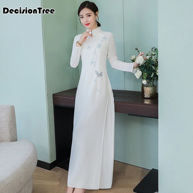 aodai cheongsam китайское платье традиционная Восточная одежда ao dai платья короткое Кружевное платье для женщин вьетнамское платье Ципао