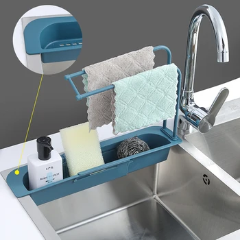 

Telescopic Sink Rack Holder Sink Strainers Basket Kitchen Drain Shelf Sink Storage Holder Sponge Brush Holder