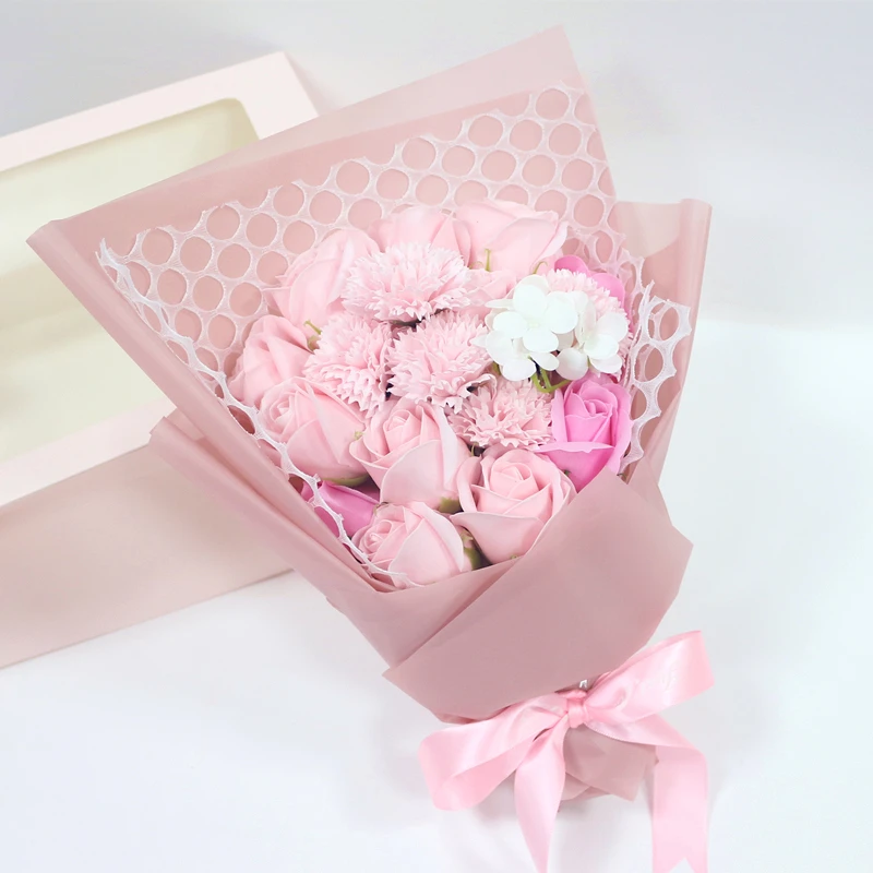 JAROWN Soap Flower Rose Artificial Flower Bouquet Pink Rose Fake Flower Wedding Decoration Valentines Day Birthday Gift Flower Home Decor (10)