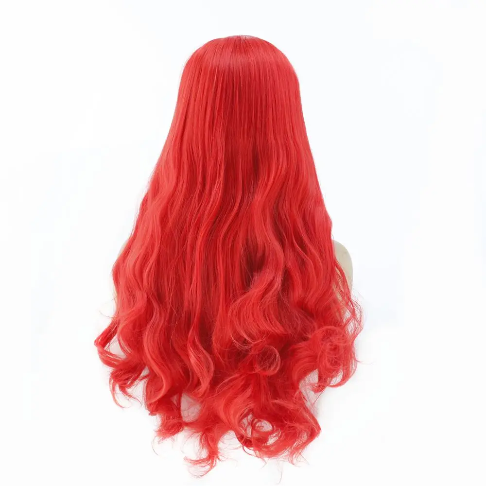 Cosplay Natural Wave Glueless Lace Front Wigs for Women Red Color Heat Resistant Fiber Synthetic Wigs with Baby Hair Middle Part