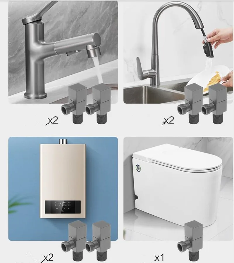 Description Picture 5 of itembrass gunmetal gray hot and cold triangle valve water stop valve basin toilet valve water heater triangle valve single valve