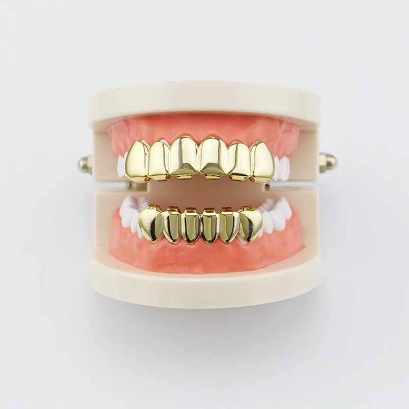 Hip Hop Gold Teeth Upper And Bottom Grills Dental Mouth Punk Teeth Caps Cosplay Party Tooth Rapper Body Jewelry Gift