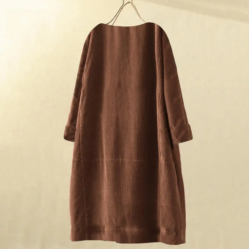 Cena Kobiety w stylu Vintage sukienki sztruksowe etniczny nadruk patchworkowy z długim rękawem kieszenie luźna zimowa wydłużana sukienka 2020 Trend w modzie