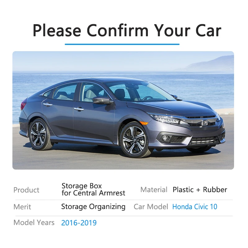 Для Honda Civic 10 FC FK FC1 FC2 FC5 FK4 FK7 TypeR~ подлокотника коробка для хранения, автомобильный Органайзер аксессуары