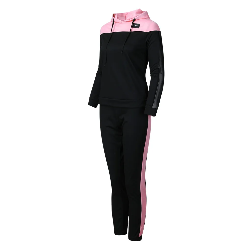 Спортивный костюм для Женский комплект 2 шт., Однотонный свитер с капюшоном и длинные штаны, повседневный костюм, одежда chandal mujer, 2 piezas