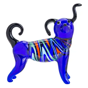

H&D Mini Blue Dog Glass Statue Ornament Murano Glassblowing Artwork Handcraft Crystal Animal Pet Figurine Home Decor Gifts