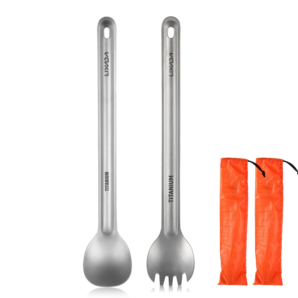 Lixada Ultralight Titanium Long Handle Spoon Spork Cutlery Set Portable