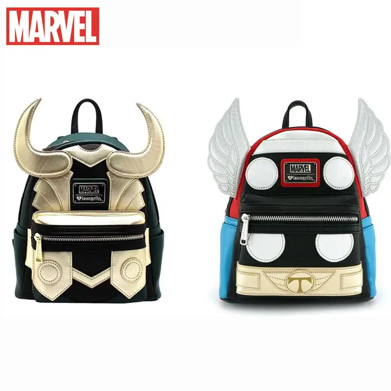 disney-loki-thor-model-pu-leather-backpack-ox-horn-travel-laptop-bag-childrens'-schoolbags-students-adults-shopping-bag