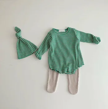 

2020 New Stylish Baby Girls Striped Romper Spring Summer Fashion Toddler Jumpsuit Kids Clothes With Hat 6-24m