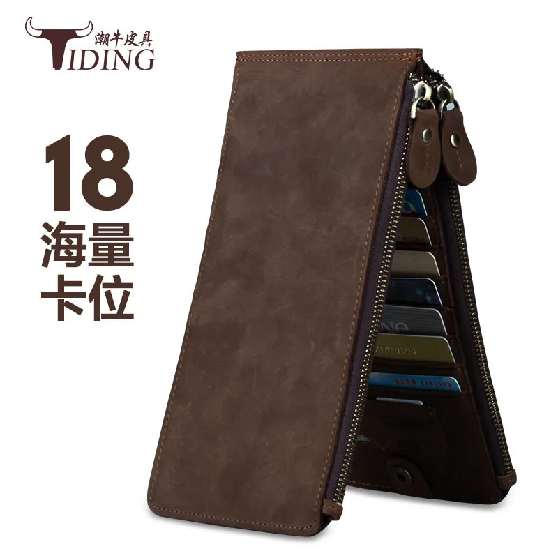 

Vintage Horse Leather Men's Multi Card Bit Double Zipper Wallet Business Wallet Genuine Leather Long Leather Wallet Mobile Phone