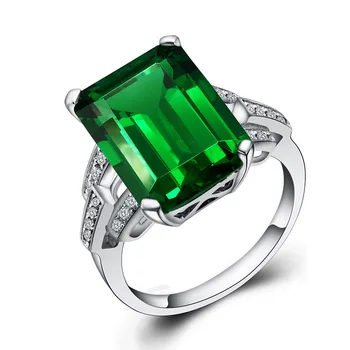 

WEGARASTI Silver 925 Jewelry Emerald Ring Green Gemstone Silver 925 Women's Trendy Rings Party Engagement Ring Fine Jewelry