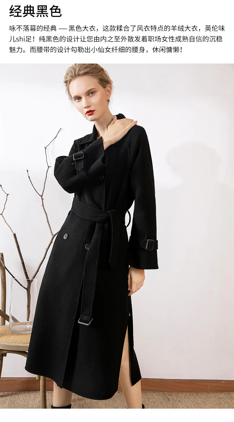 women's winter overcoats black white Double-sided wool cashmere outwear autumn plus size ladies fashion long sexy free ship