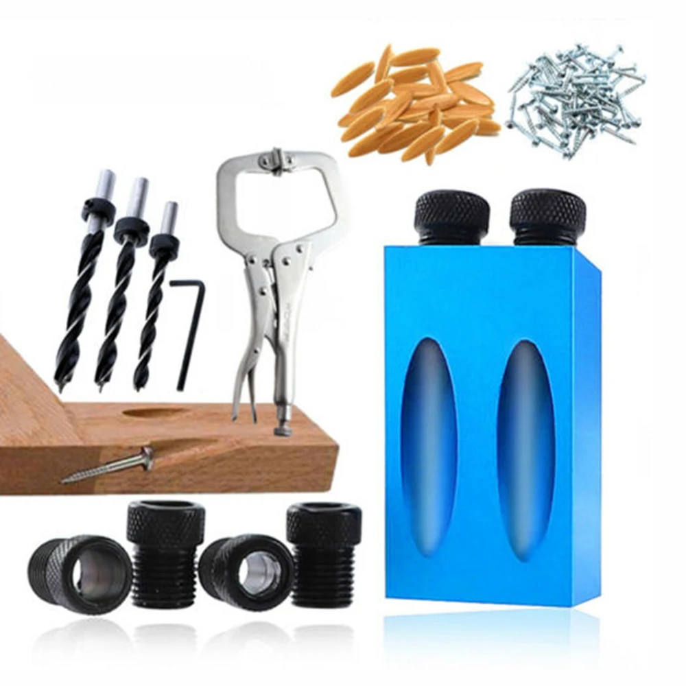 

Pocket Hole Screw Jig With Dowel Drill Set Carpenters Wood Joint Tool Kit Useful