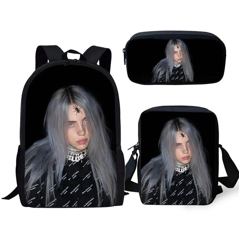CDGX2034CEK Классная певица Billie Eilish 16 Дюймов школьная сумка на молнии 3 шт./компл. рюкзак для мальчика Девочка популярный черный рюкзак - Цвет: CDGX2034CEK