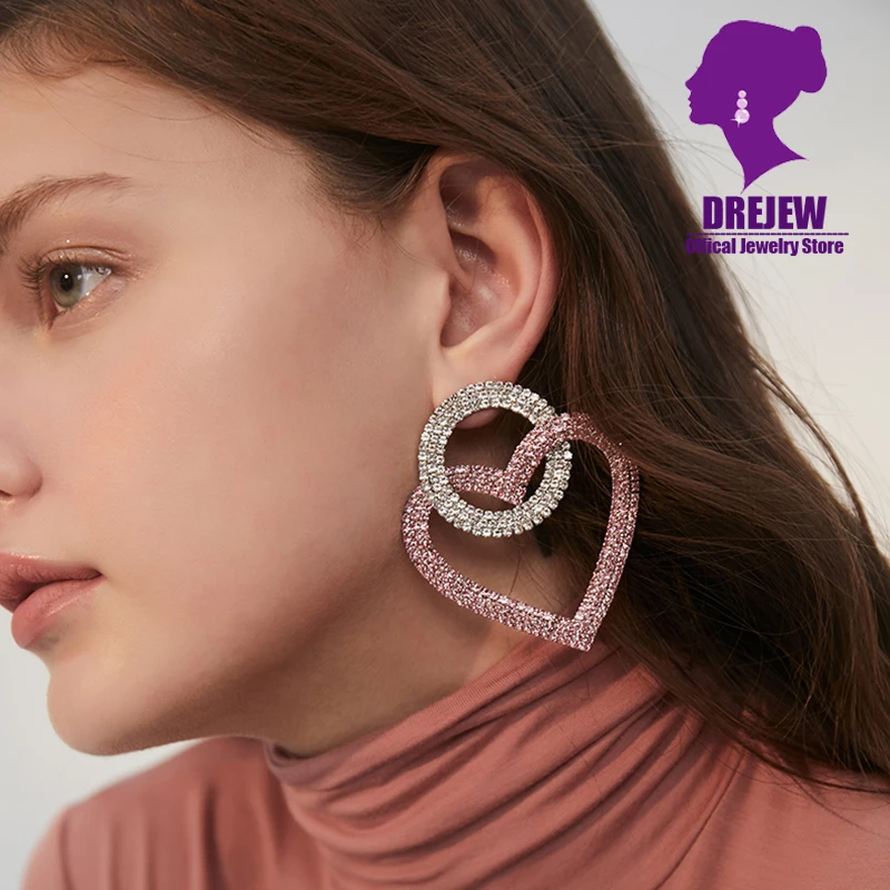 DREJEW, большая роза, красные, зеленые Стразы, серьги в форме сердца, высокая уличная мода, 925 сплав, серьги-гвоздики, женские свадебные ювелирные изделия