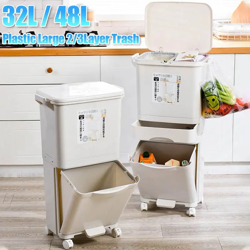 38/48l Large Capacity Kitchen Waste Bin Trash Can 2/3 Layers Waste ...