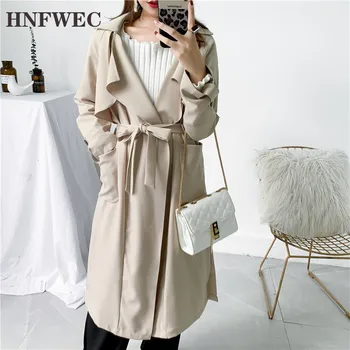 

2019 Autumn And Winter New Fashion Solid Color Lapels In The Long Paragraph Over The Knee Coat Jacket Female D369