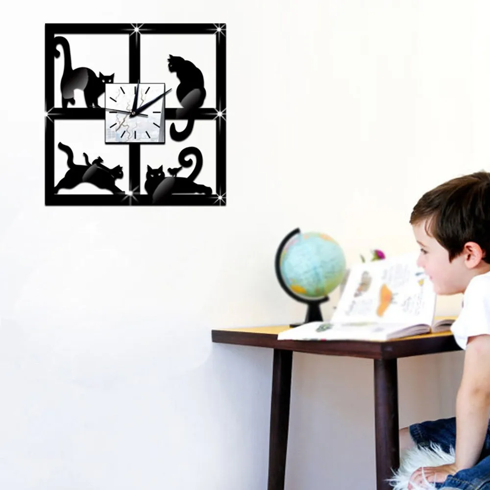 Hot Sale Acrylic Cartoon Cat Wall Clock Tail Move Silent Cute Home Bedroom Ornaments Creative Gift Clock