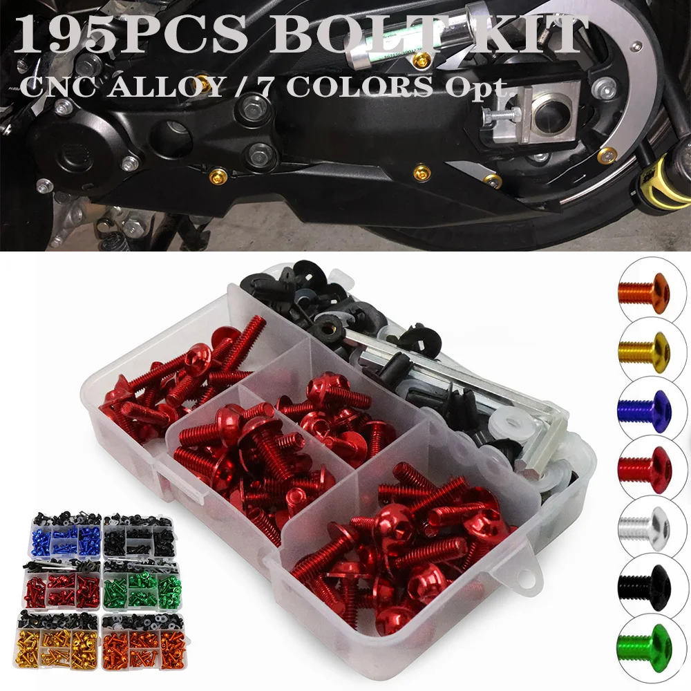 195PCS Fairing Bolts Fastener Clip Screw Kit For Yamaha R1 R6 R3 FZ1 FZ6 FZ8 FZ07 FZ09 MT03 MT07 MT09 MT10 XJ6 TMAX VMAX XMAX