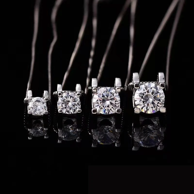 OEVAS Real 1/2/3 Carat D Color Moissanite 100% 925 Sterling Silver Bridal Pendant Necklace Women Sparkling Wedding Fine Jewelry