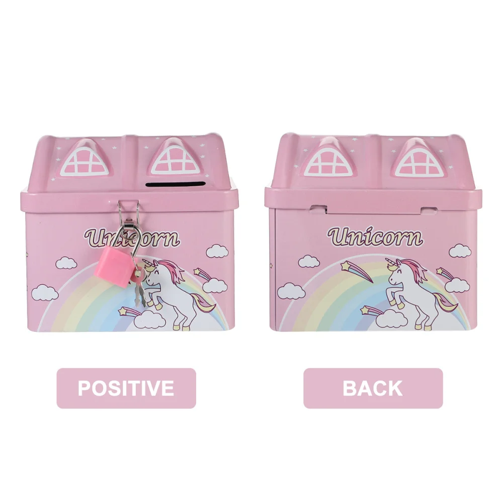 Bank Piggy Money Saving Box Kids Cartoon Jar Lock Metal Storage House Banks Children Girls