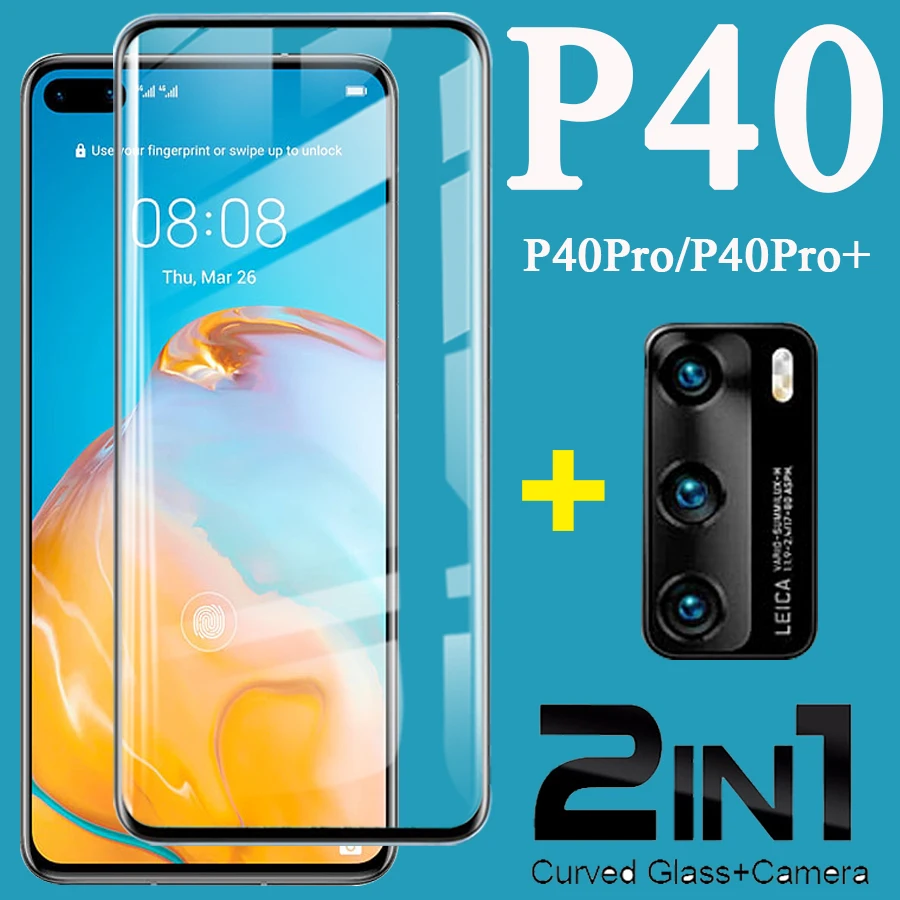 2 в 1 Защитное стекло для Huawei P40 P40Pro защита экрана Huaway P 40 Pro Чехол Hawei 40Pro с