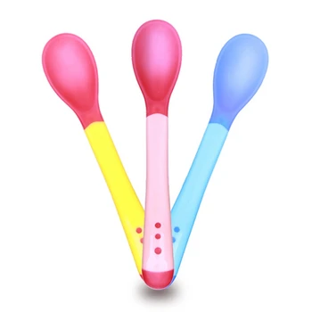 

3PCS/Set Infant Feeding Spoon Fork Temperature Sensing Baby Silicone Head Tableware BPA Free Baby Feeding Tableware