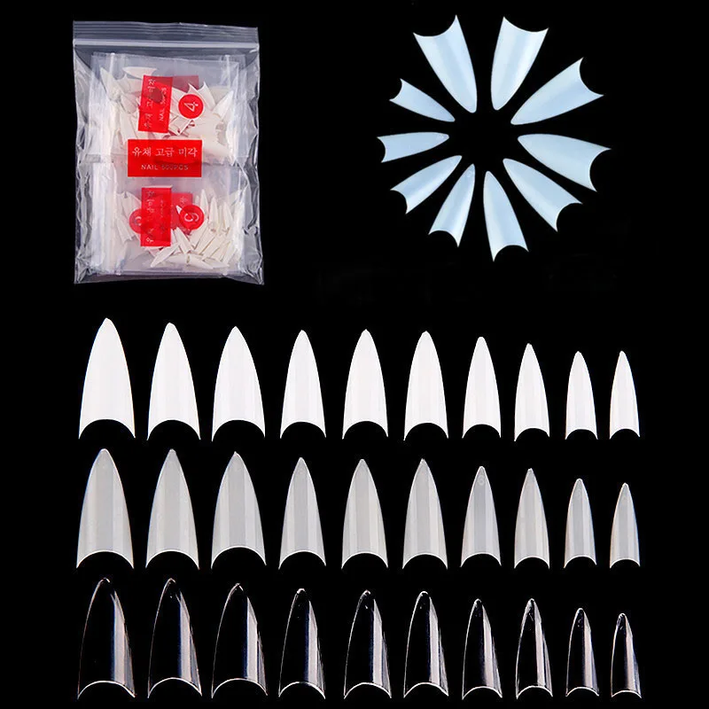 

500pcs/pack 10 Sizes Transparent Natural False Tips C Curve Stiletto Acrylic French False Nails Artificial False Nail Art Tips#8