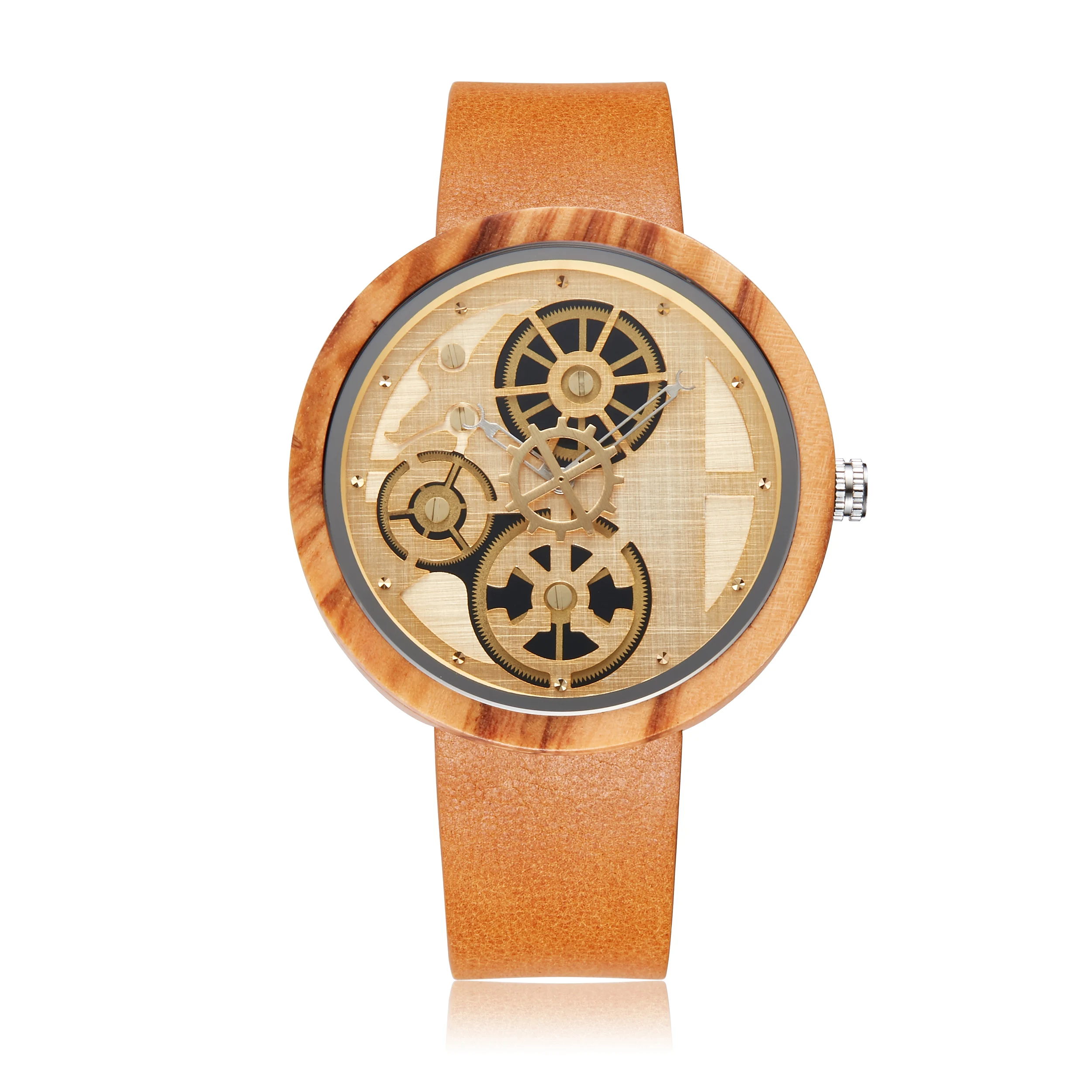 Relógio de Madeira Exclusivo para Homens Relógios de Pulso com Pulseira de Couro Quartz Movement Calendar - Image 2