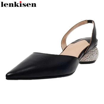 

Lenkisen high quality pointed toe soft cozy med strange heels rhinestone shiny gentlewomen high fashion beauty lady pumps L86