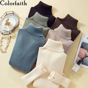 

Colorfaith New 2020 Spring Autumn Women's Sweaters Turtleneck Knitting Bottoming Warm Tops Korean Style Solid Minimalist SW529