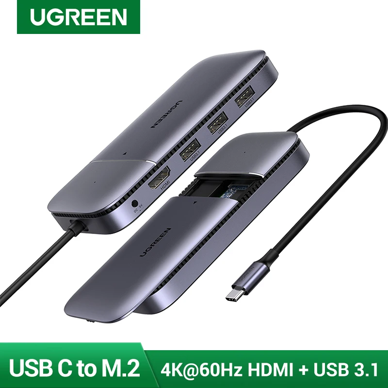 Концентратор Ugreen USB C 3 1 Тип на M.2 B-Key HDMI 4K 60 Гц 10 Гбит/с корпус SSD концентратор