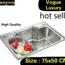 Домашней кухни Одиночная раковина в форме корыта в стиле «vogue» на высоком ёмкость стирка класса люкс овощи Стандартный 304 из нержавеющей стали 75 х 50 см