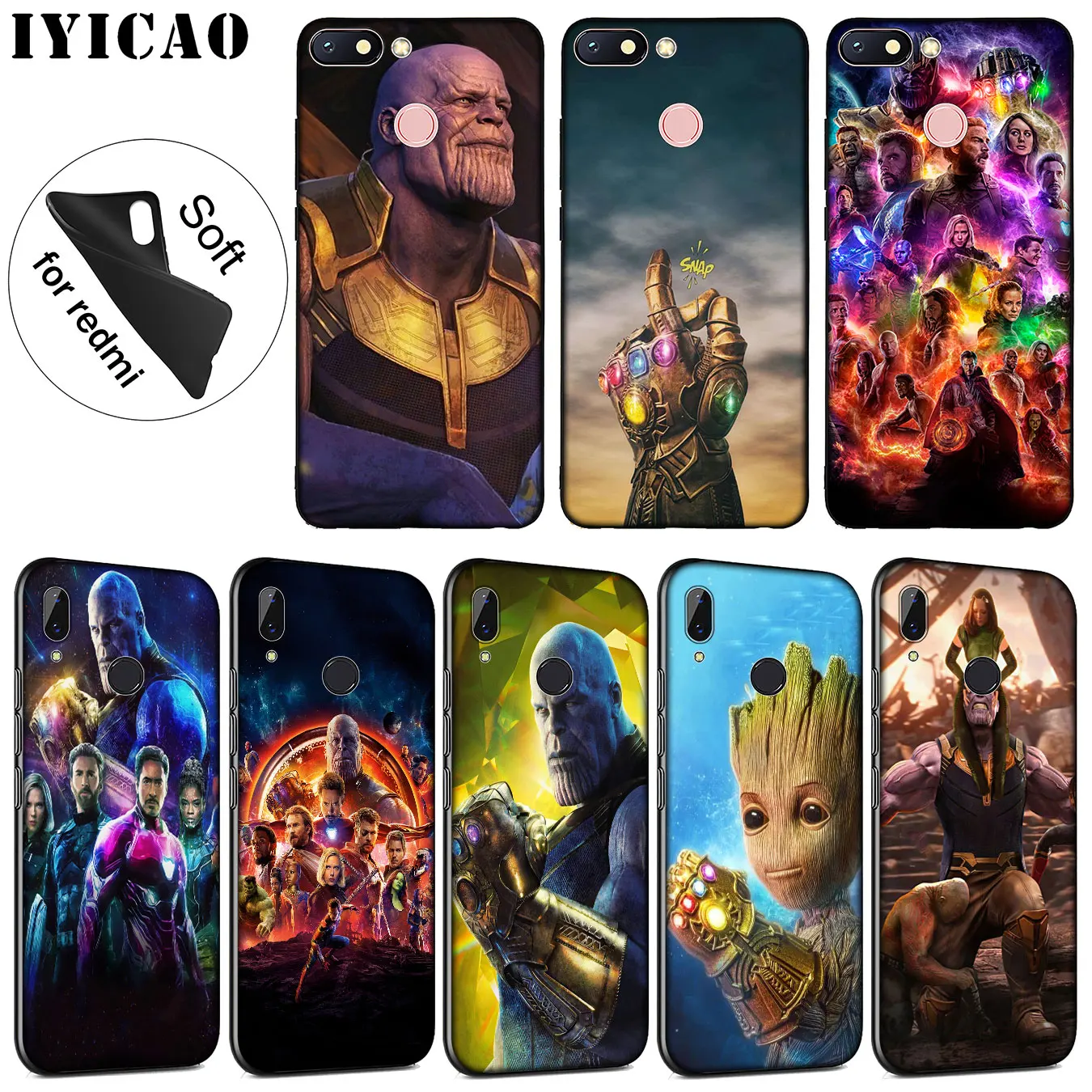 Мягкий силиконовый чехол IYICAO Thanos vs avengers Endgame Marvel для Xiaomi Redmi K20 8A 7A 6A 5A S2 4X 4A GO Note 8 7 5
