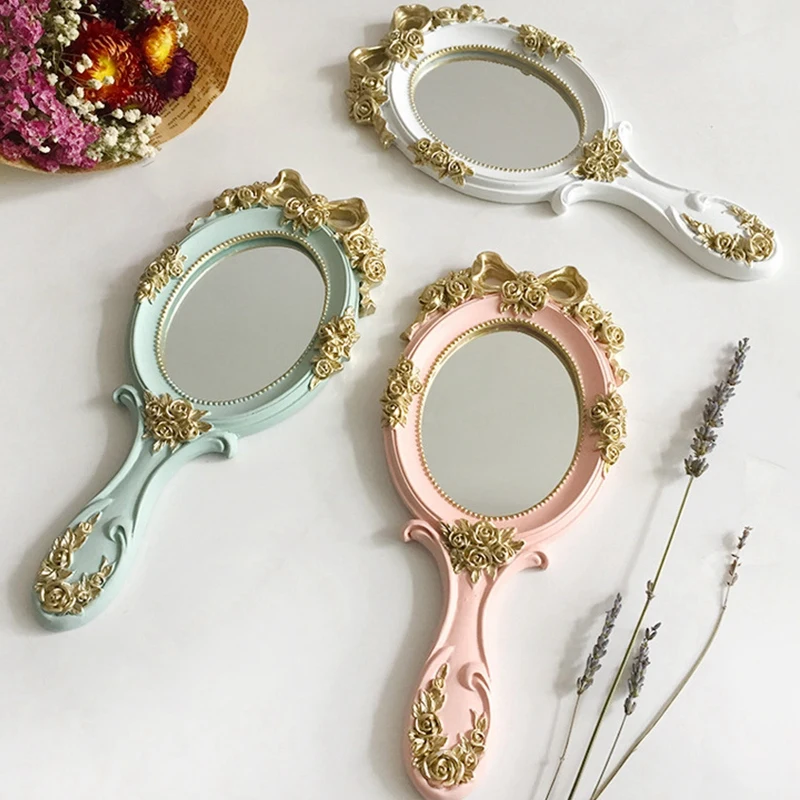 1 шт белые милые Креативные деревянные винтажные ручные зеркала, косметическое зеркало для макияжа, прямоугольное ручное косметическое зеркало с ручкой для Gi