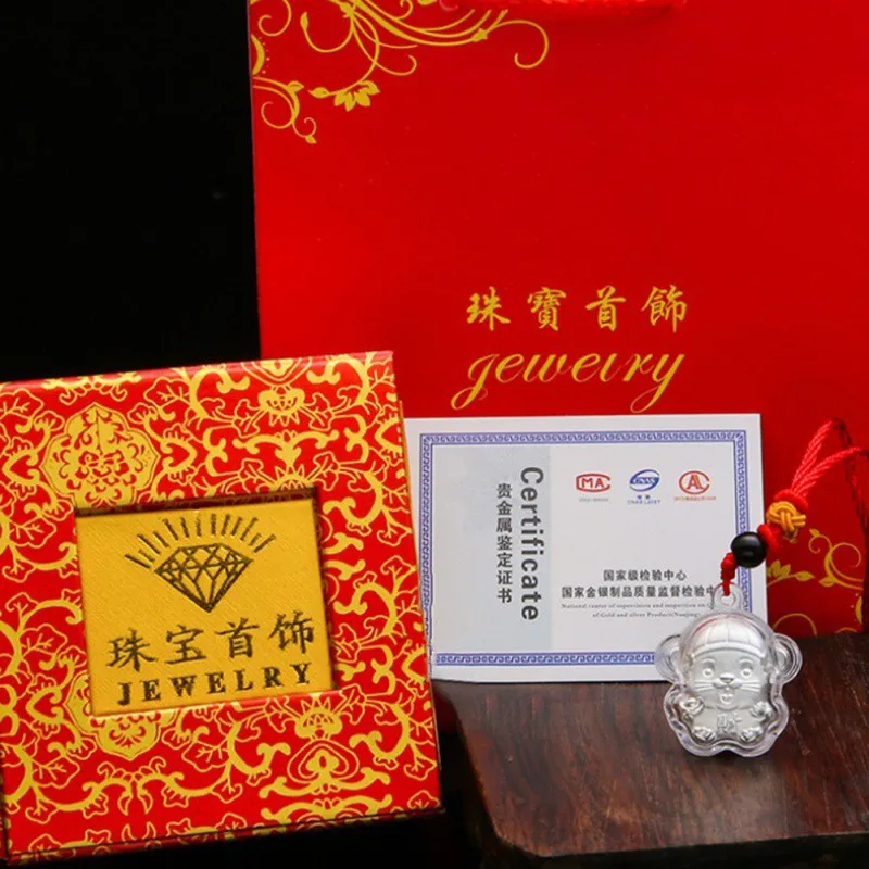 Китайская Мышь Крыса год ожерелье Зодиак крыса год Подвески покрытые красным кулоном Ожерелье День рождения золотые подарочные сумки - Цвет: E
