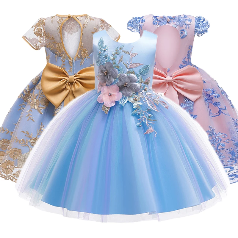 Children Big Bow Elegant Princess Costume Kids Dresses For Girls Wedding Evening Party Ball Gown Bridesmaid Clothes 2-10 Age | Детская