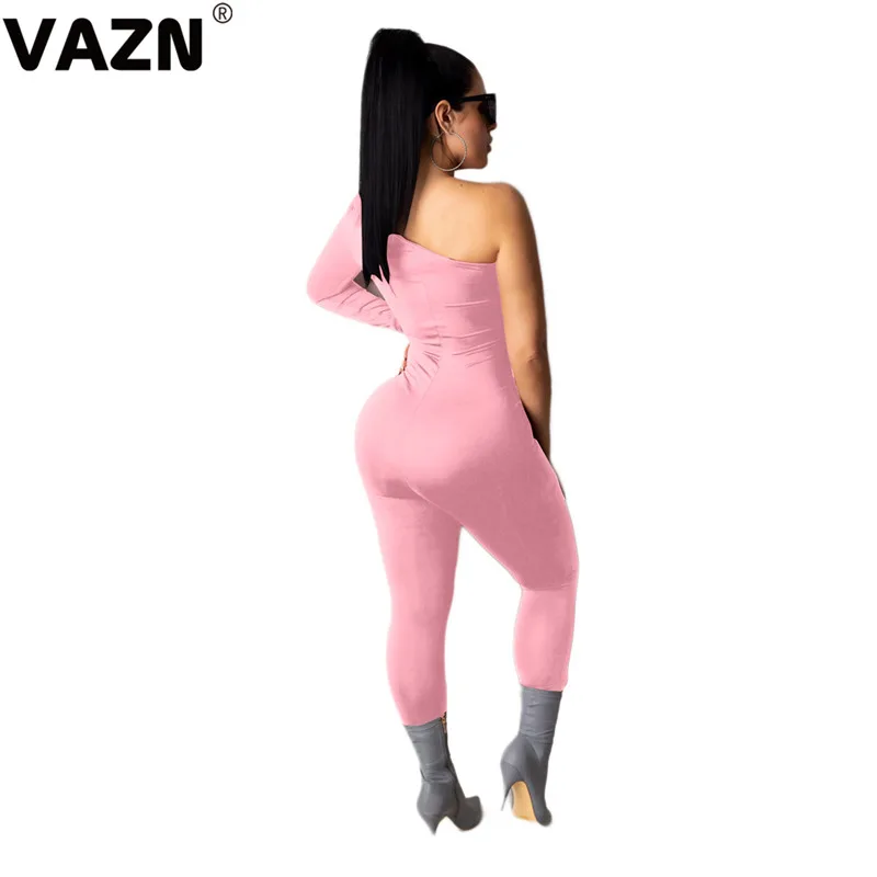 VAZN, топ, открытый, сексуальный, для клуба, необычный, модный, однотонный, длинный рукав, на одно плечо, для женщин, высокая талия, эластичный, длинный, карандаш, Комбинезоны