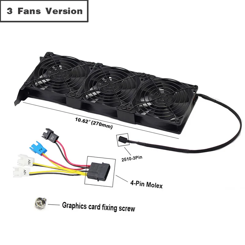 3 Fans Version YOUNUON Universal VGA Cooler Dual 90mm Ultra Quiet Desktop Computer Chassis PCI Graphics Card Double Fan Partner 9CM - Цвет лезвия: 3 Fans Version