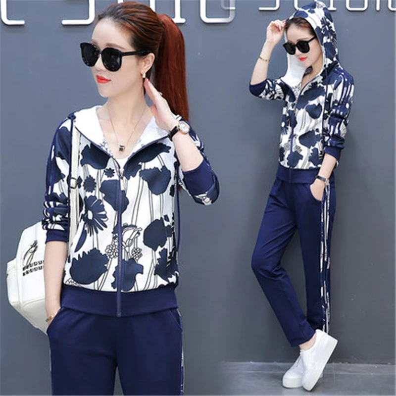 

Newest Women's Sportwear Suit Two Piece Set Long Sleeve Print Sweater and Pants Spring Autumn Outwear Costume LWL333