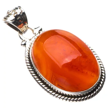 

StarGems Natural Carnelian Handmade 925 Sterling Silver Pendant 1.5" D9368