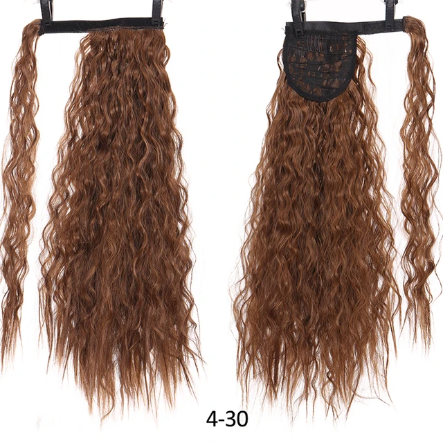 DIANQI Synthetic Corn Wavy Long Curly Ponytail Hairpiece Wrap on Clip Hair Extensions Black Pony Hair 4I30