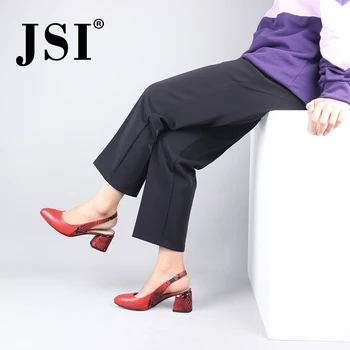 

JSI New Women's Sandals High Quality Sheepskin Snake Pattern Back Lace-up Pointed Shoes Comfortable Office Ladies Shoes JC711