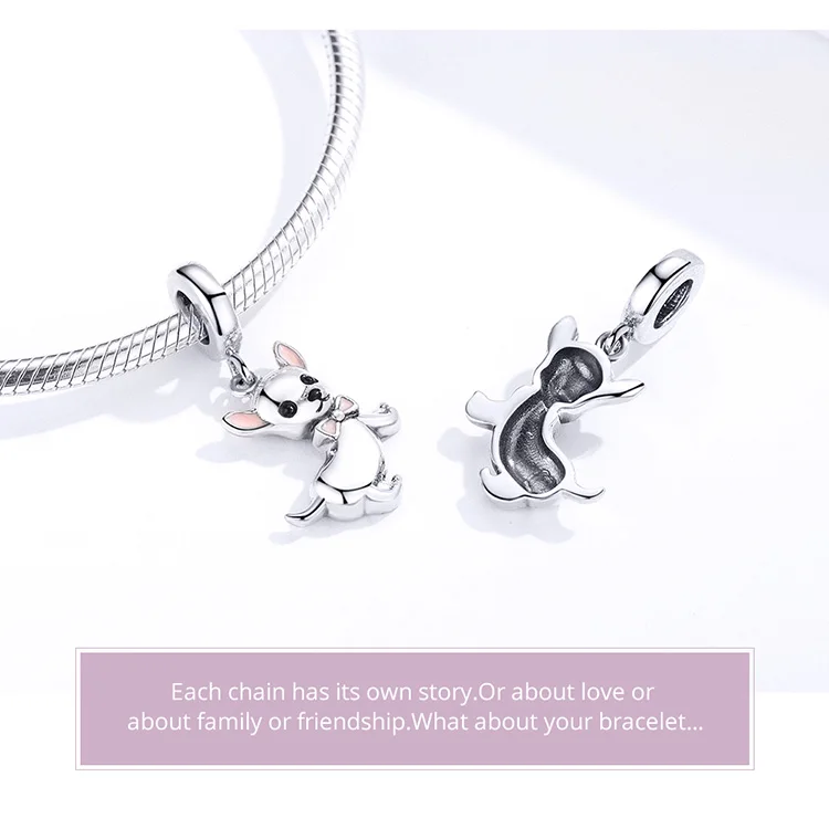 BISAER 925 Sterling Silver Cute Chihuahua Charm Pendants For Women Charm Bracelet& Necklace DIY Jewelry Making GXC1317