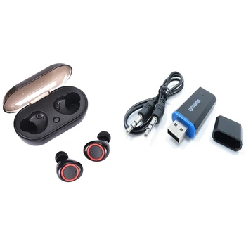 

USB Bluetooth Receiver Adapter Wireless (Black) & M2 TWS Bluetooth 5.0 Earphone Press Control Wireless Headphones